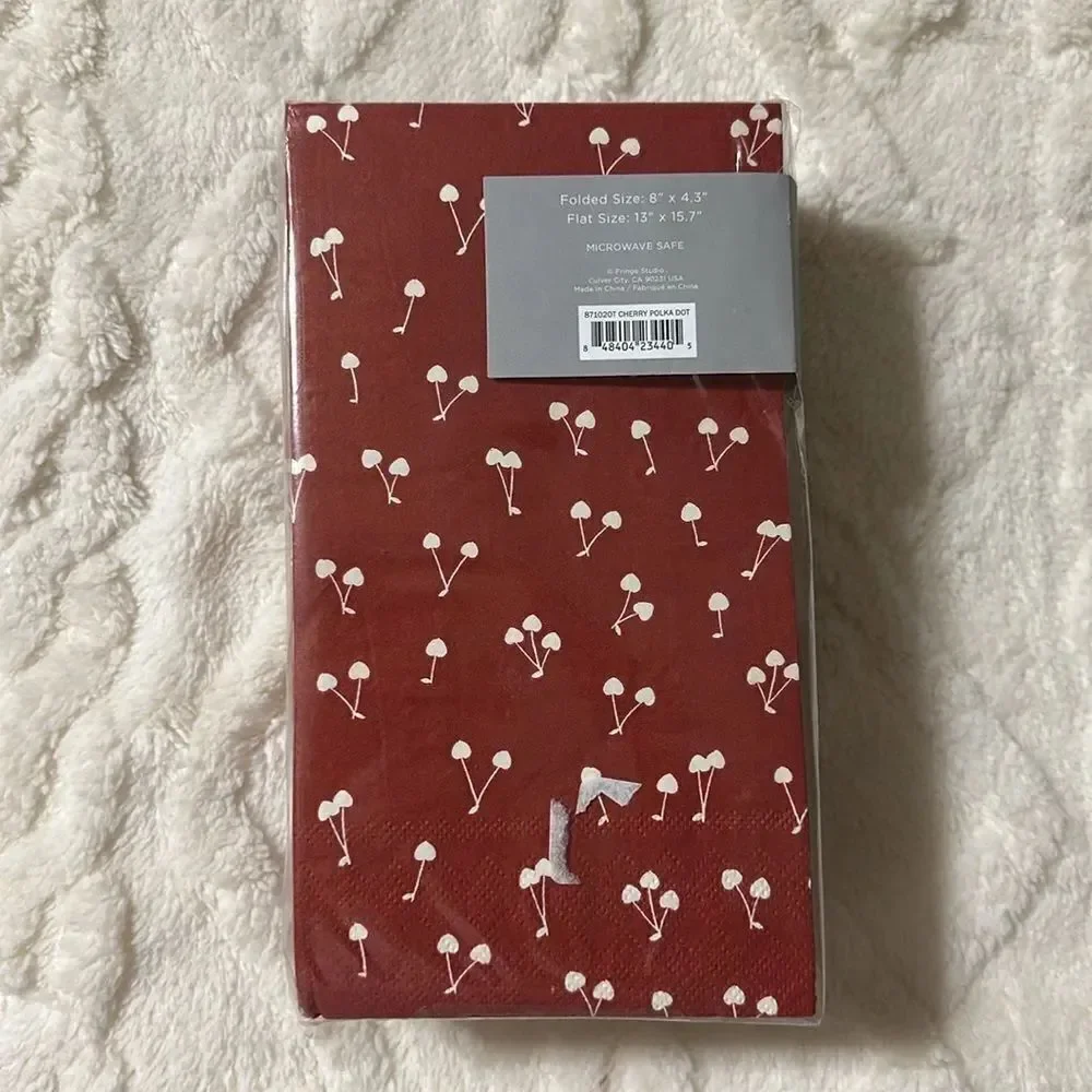 Fringe Bundle of 2 pack x 32 each Burgundy White Cherry Guest Paper Towel Napkin